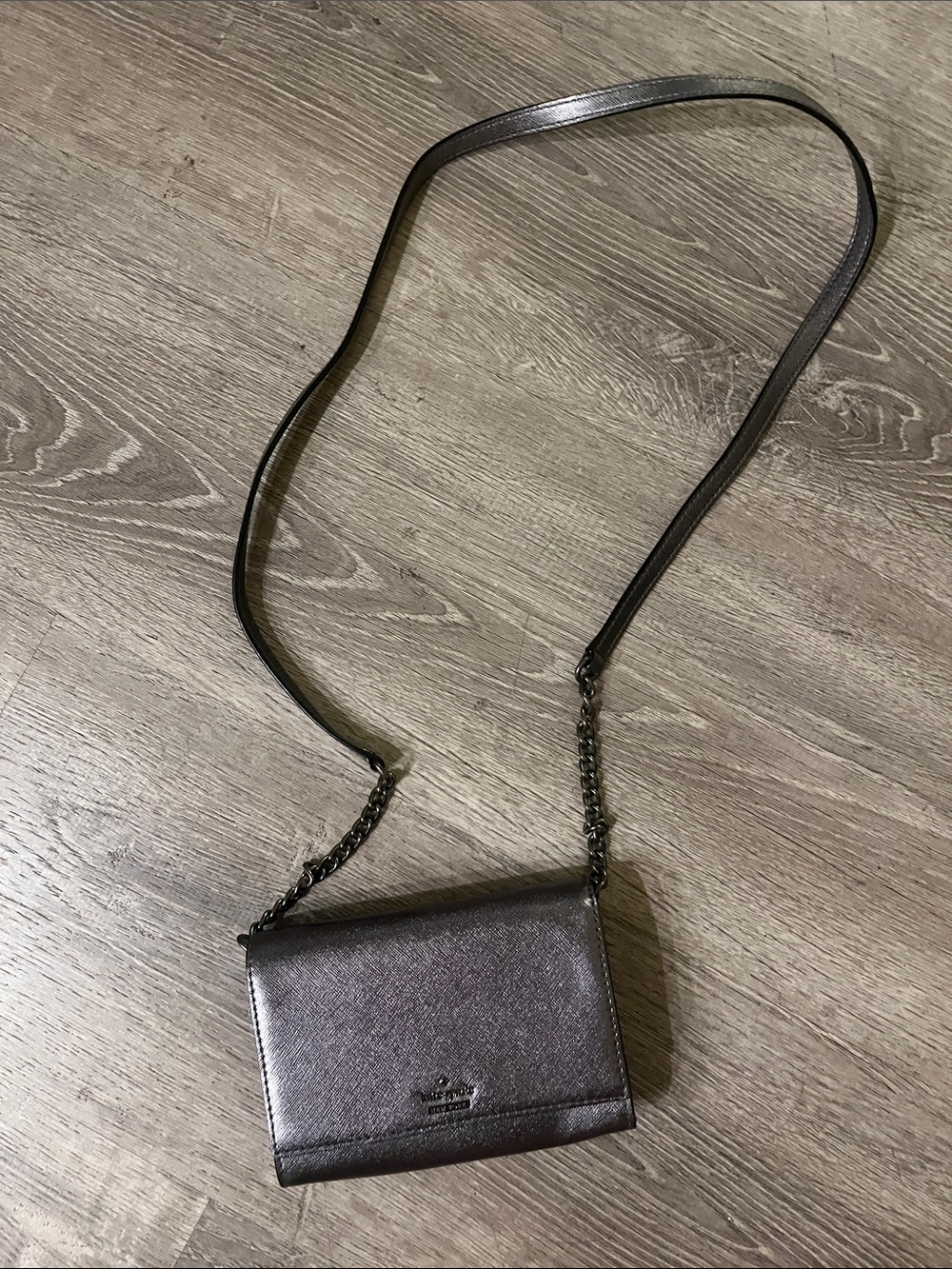 kate spade Metallic Pewter Leather Crossbody with Chain Strap NWT